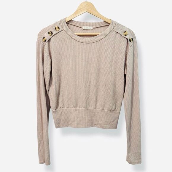 Böhme Beige Ribbed Long Sleeve Pullover Sweater Top Women's Size Small - Picture 1 of 5